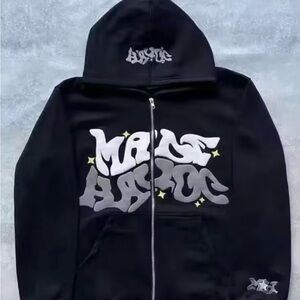 Men's Black Graphic Zip-Up Sweater